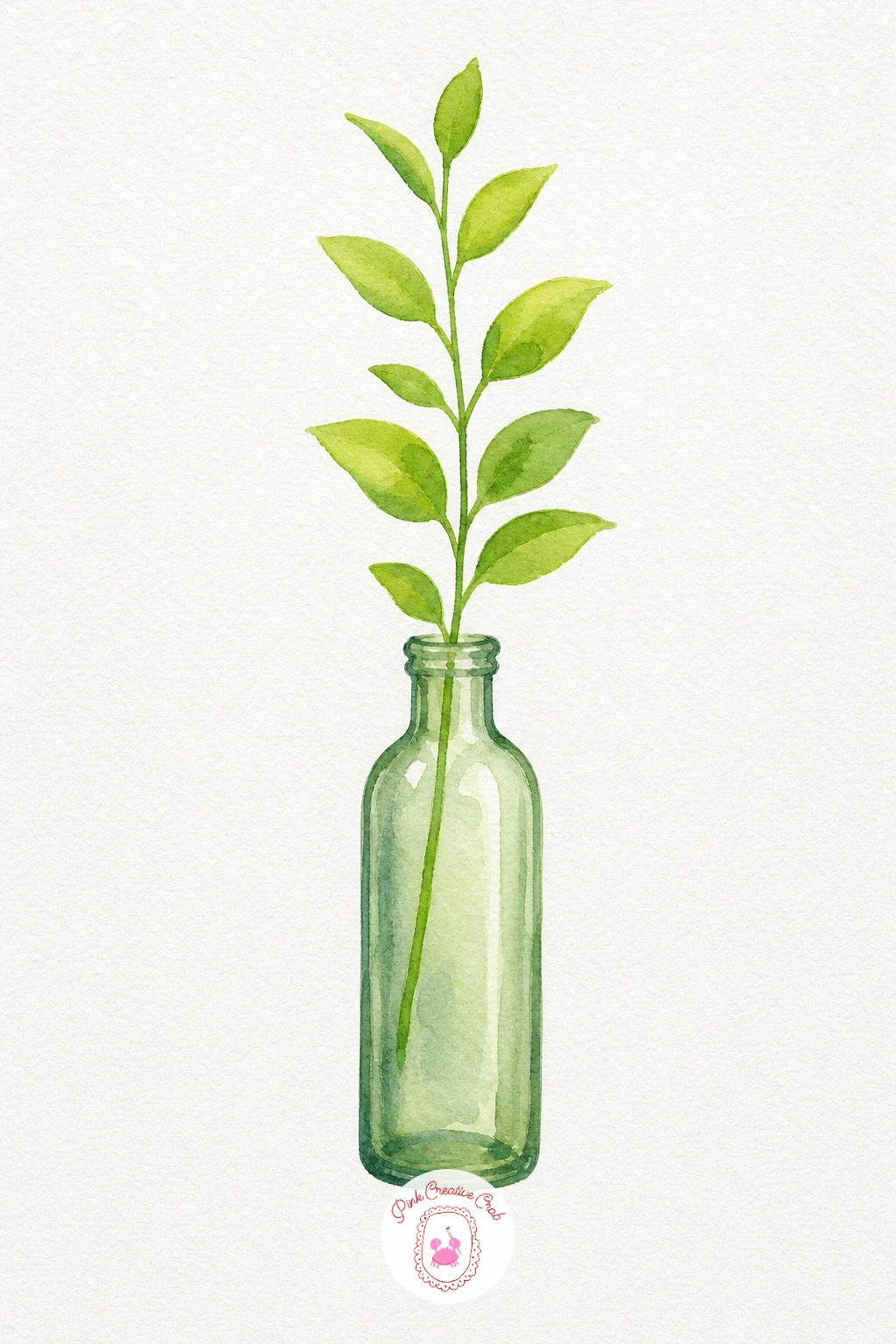 Glass Bottle With a Stem — Paint the bottle with a thin, slightly uneven wash of soft green so it reads as glass rather than solid colour, leaving a vertical