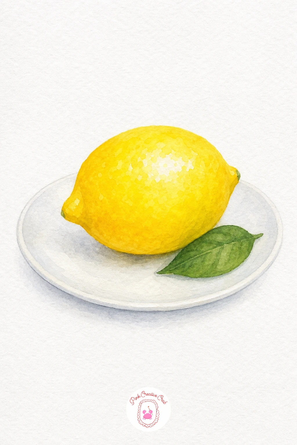 Lemon on a Plate — Paint the lemon first in bright yellow, dropping a touch of green into one side while it is still wet so the fruit does not look flat.