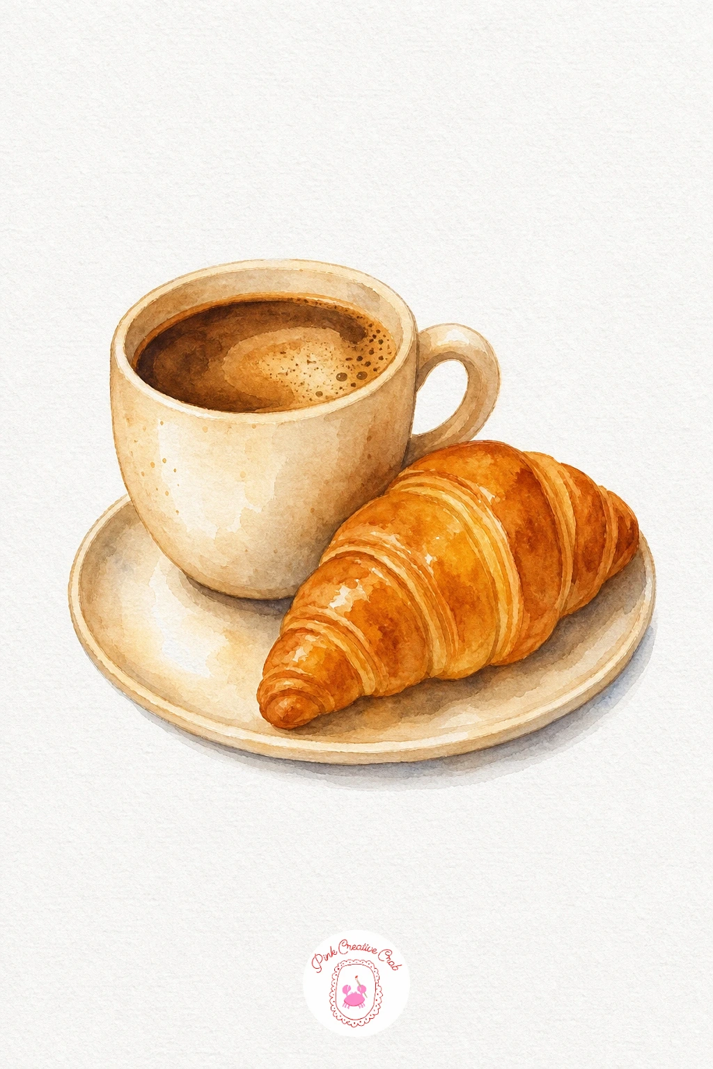 Coffee Cup With a Croissant — Paint the coffee cup in warm terracotta first, leaving a thin white steam line rising from the rim if you want a little movement