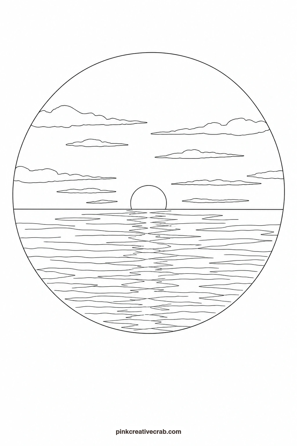 Sunset Over The Sea Outline printable page. Watercolor sunset