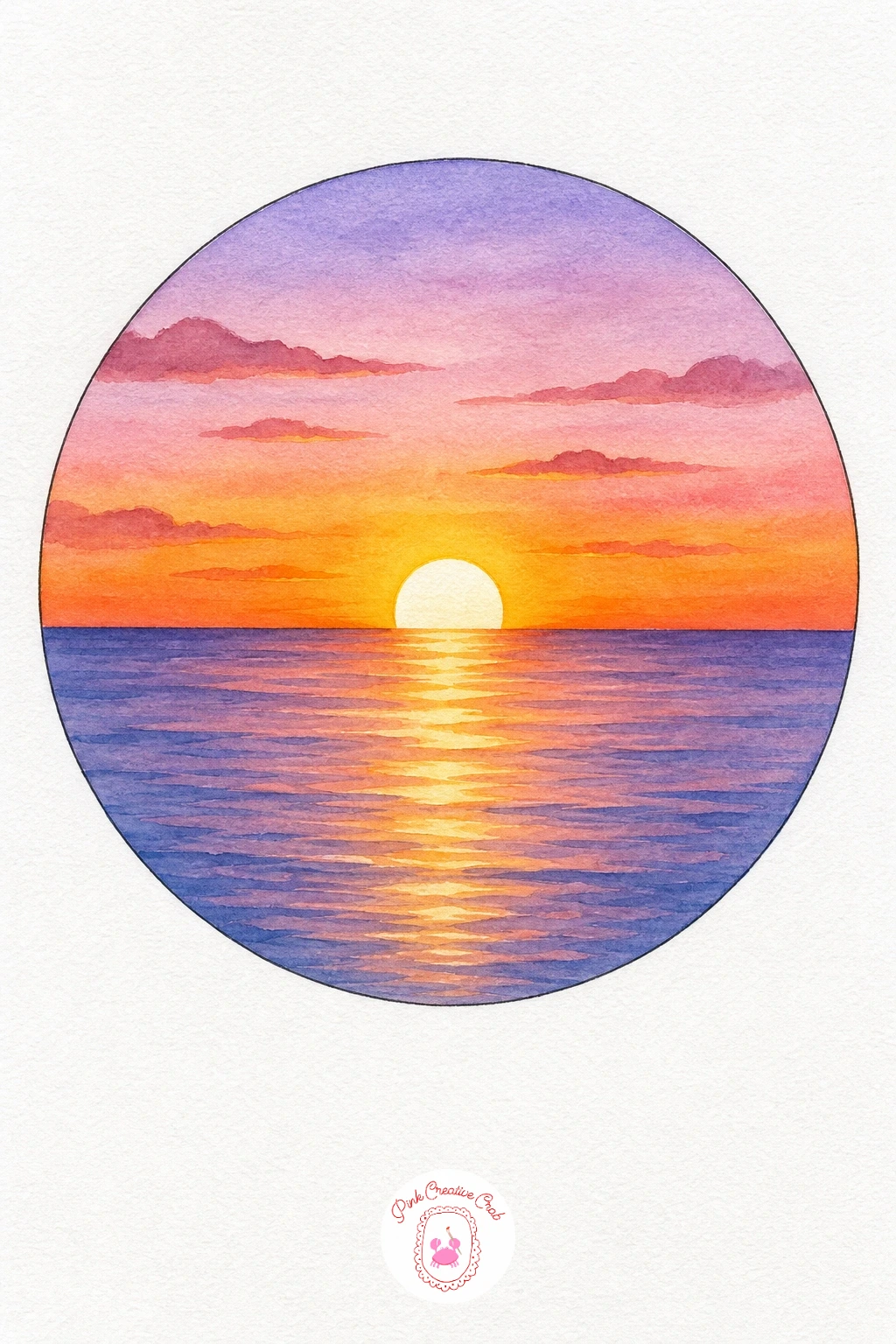 Sunset Over The Sea — Wet the sky first and drop in yellow near the horizon, then pink and lavender higher up, letting the colors meet and blend on the damp
