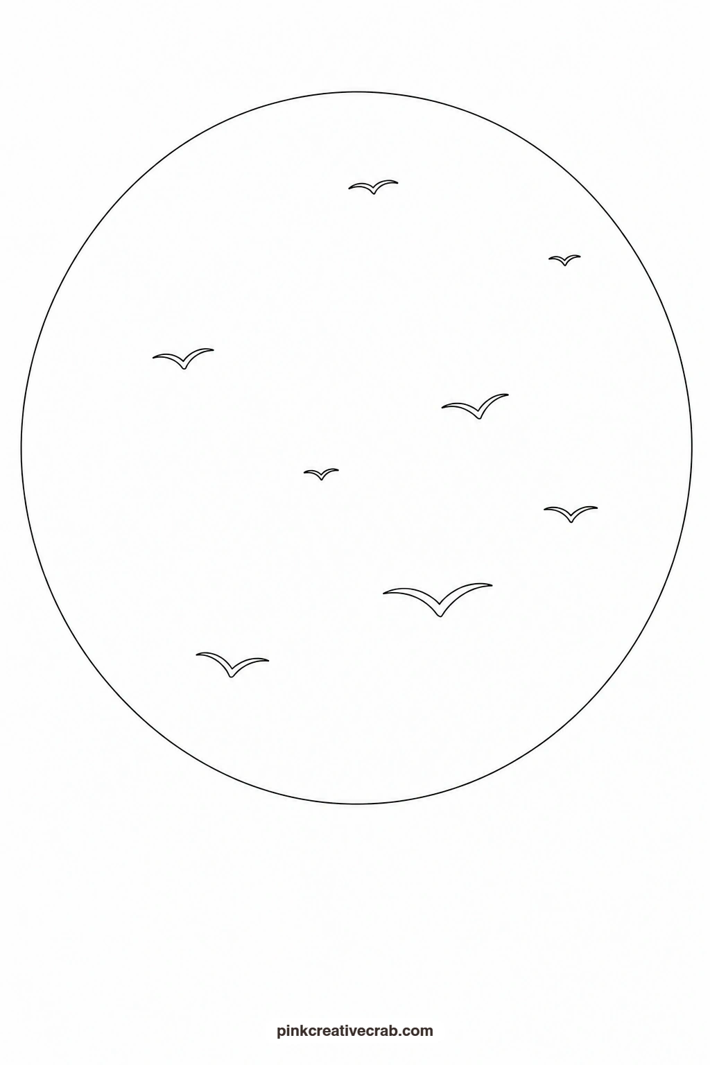 Sunset With Flying Birds Outline printable page. Watercolor sunset