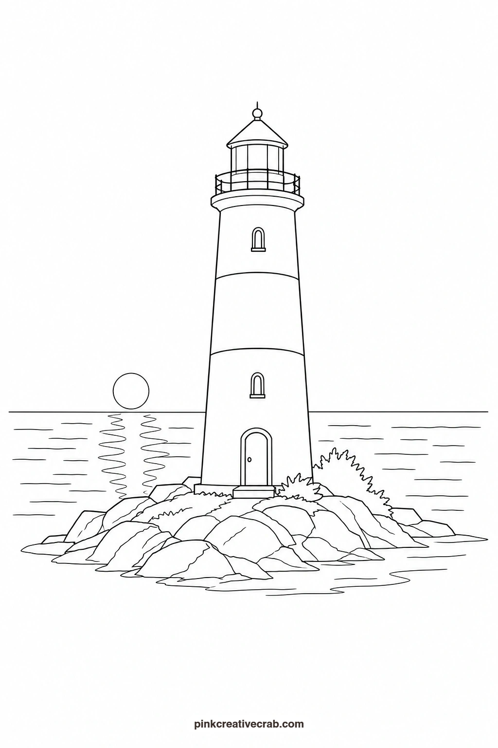 Sunset With A Lighthouse Outline printable page. Watercolor sunset