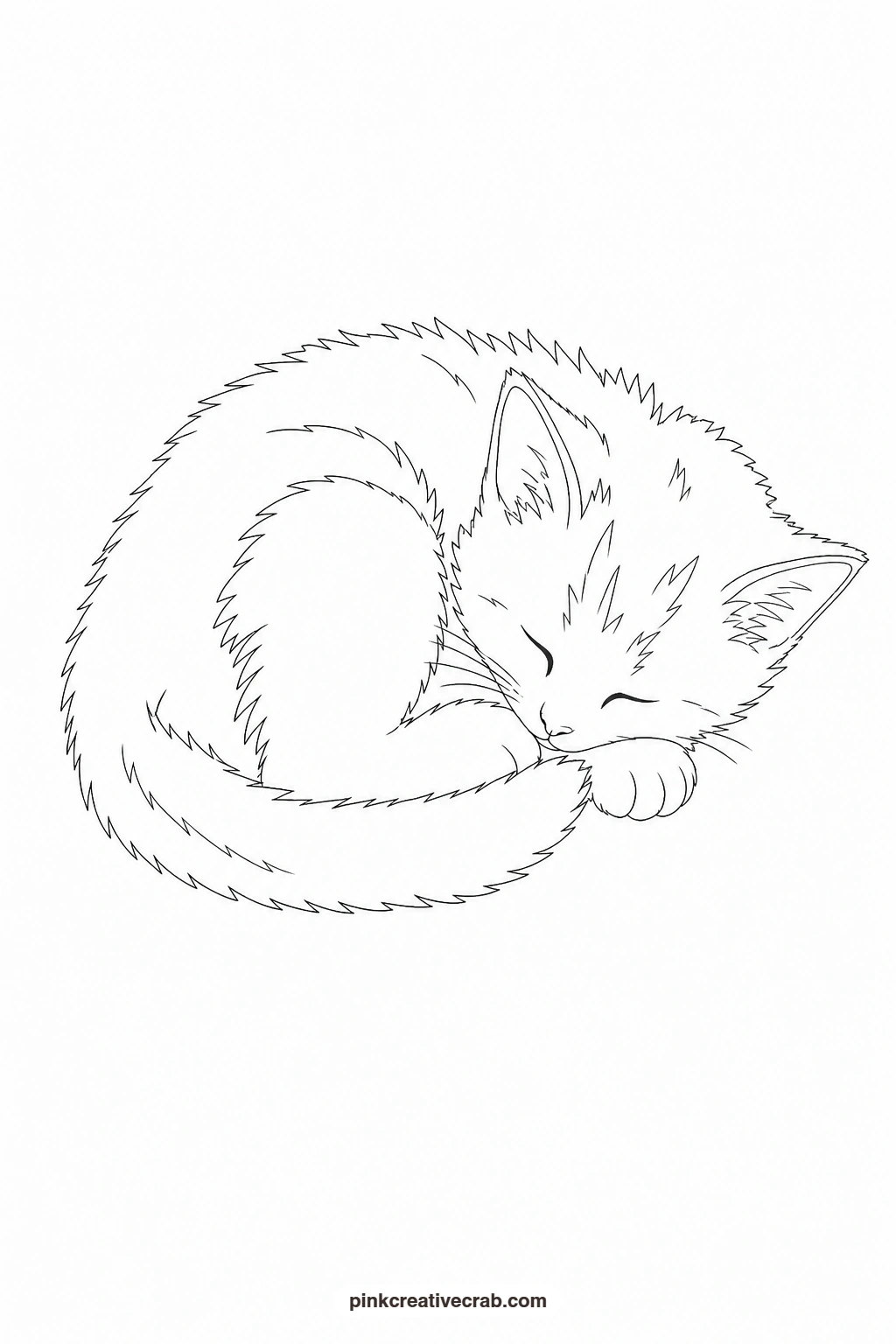 Sleeping Kitten Outline printable page. Cute watercolor animals