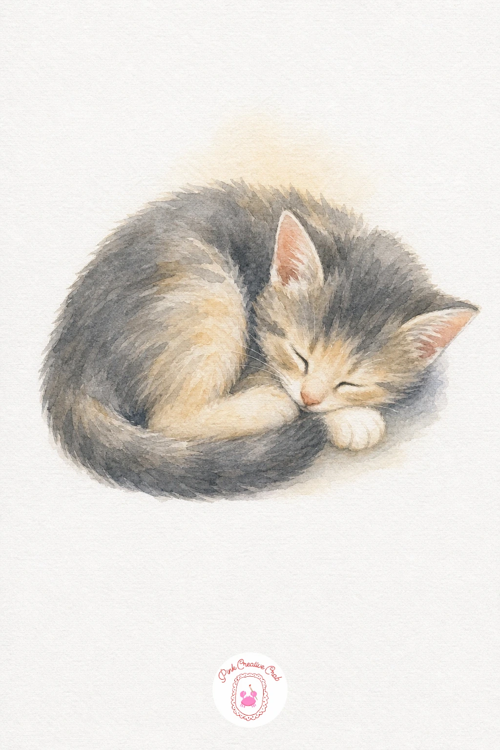 Sleeping Kitten — Lay a pale cream wash over the whole body first and let it dry fully before anything else. Cute watercolor animals