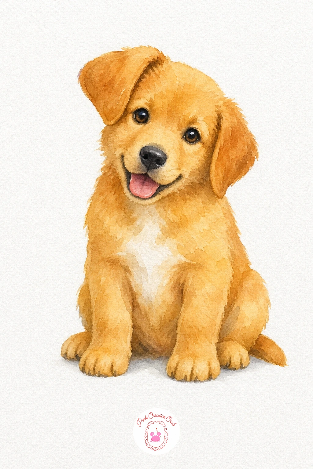 Puppy — Paint the body in a warm golden wash first, leaving the chest patch and paw tips untouched for white paper to show through. Cute watercolor animals