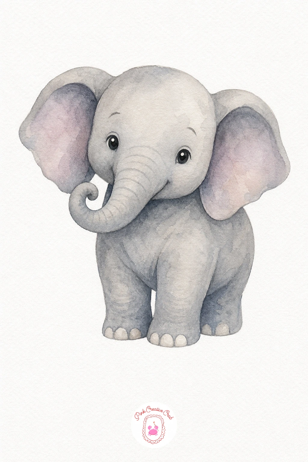 Baby Elephant — Mix a soft blue-grey and wash it evenly over the whole body, keeping the wash flatter here than on the furrier animals since elephant skin