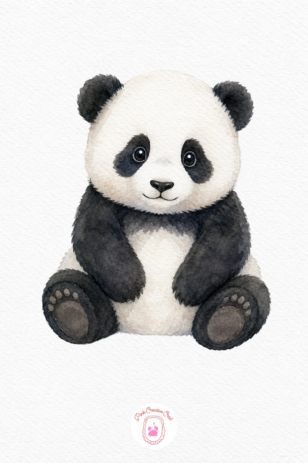Panda Cub — Leave the white body areas untouched and paint only the black shapes: ears, eye patches and legs, using a well loaded brush so the black stays rich