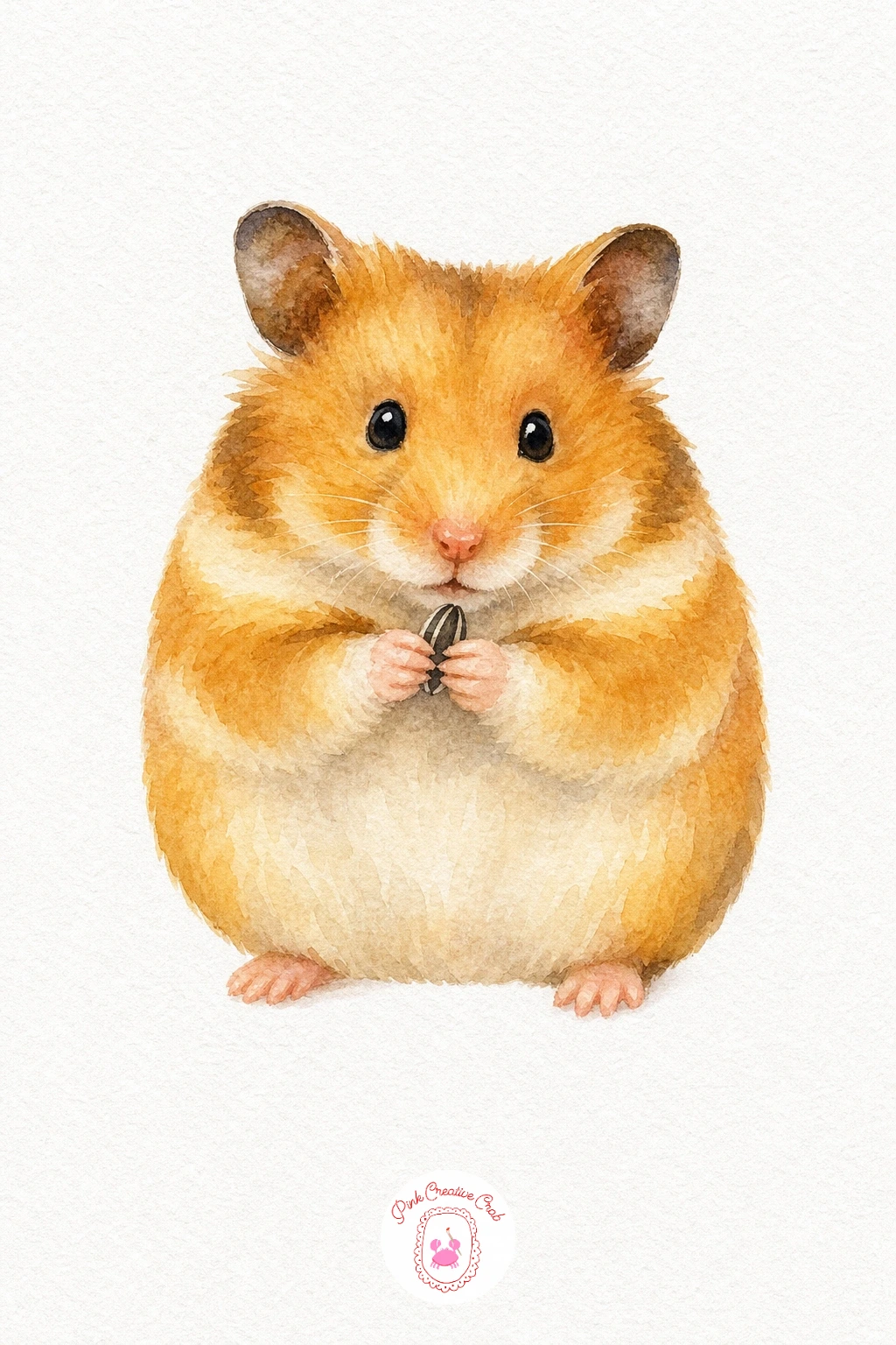 Hamster — Paint the body in warm golden brown, leaving the cheeks, belly and paws paler by diluting the wash in those areas. Cute watercolor animals
