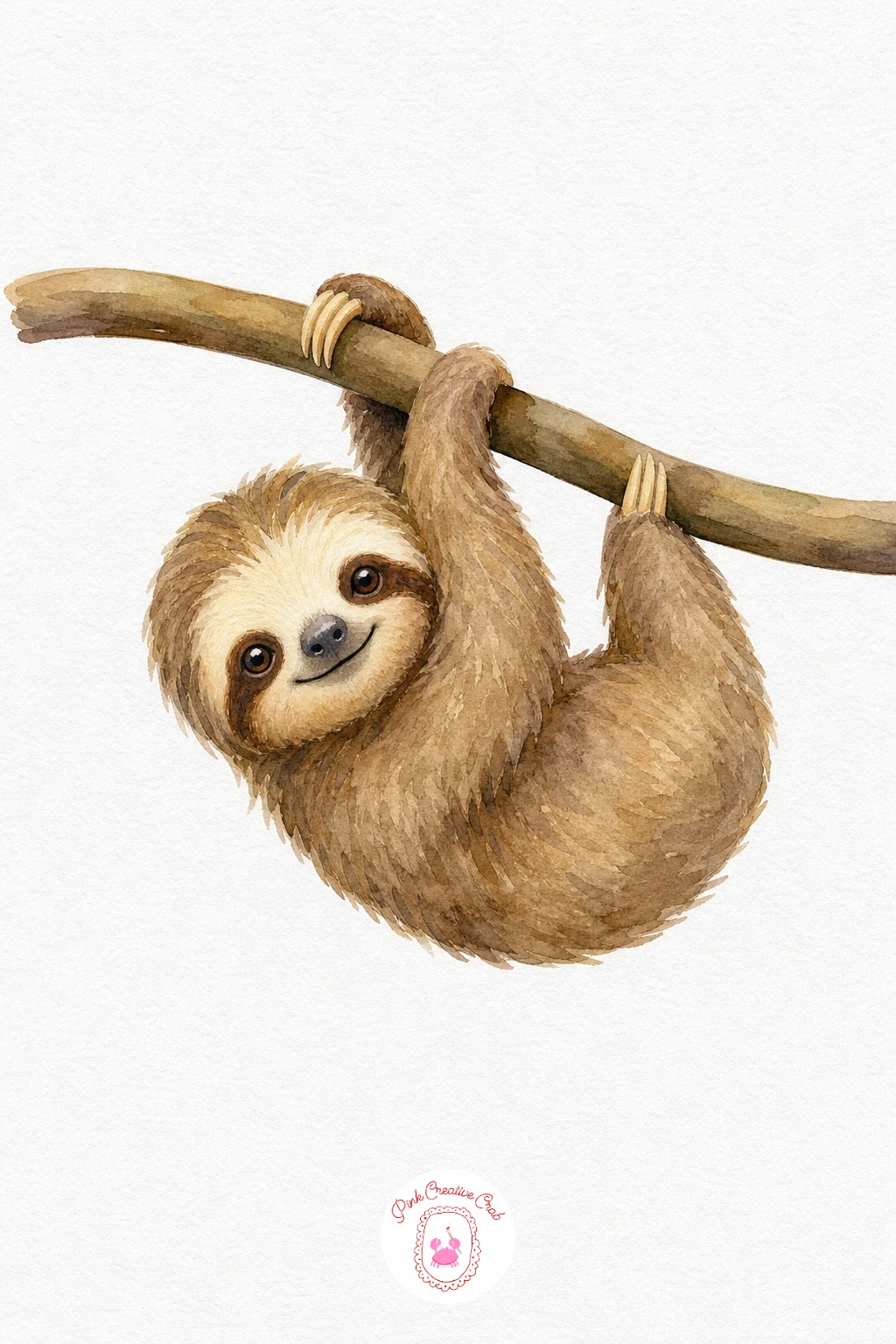 Baby Sloth — Wash the body in a soft warm brown, then while still damp drop a touch of deeper brown along the arms and back so the fur has some gentle depth