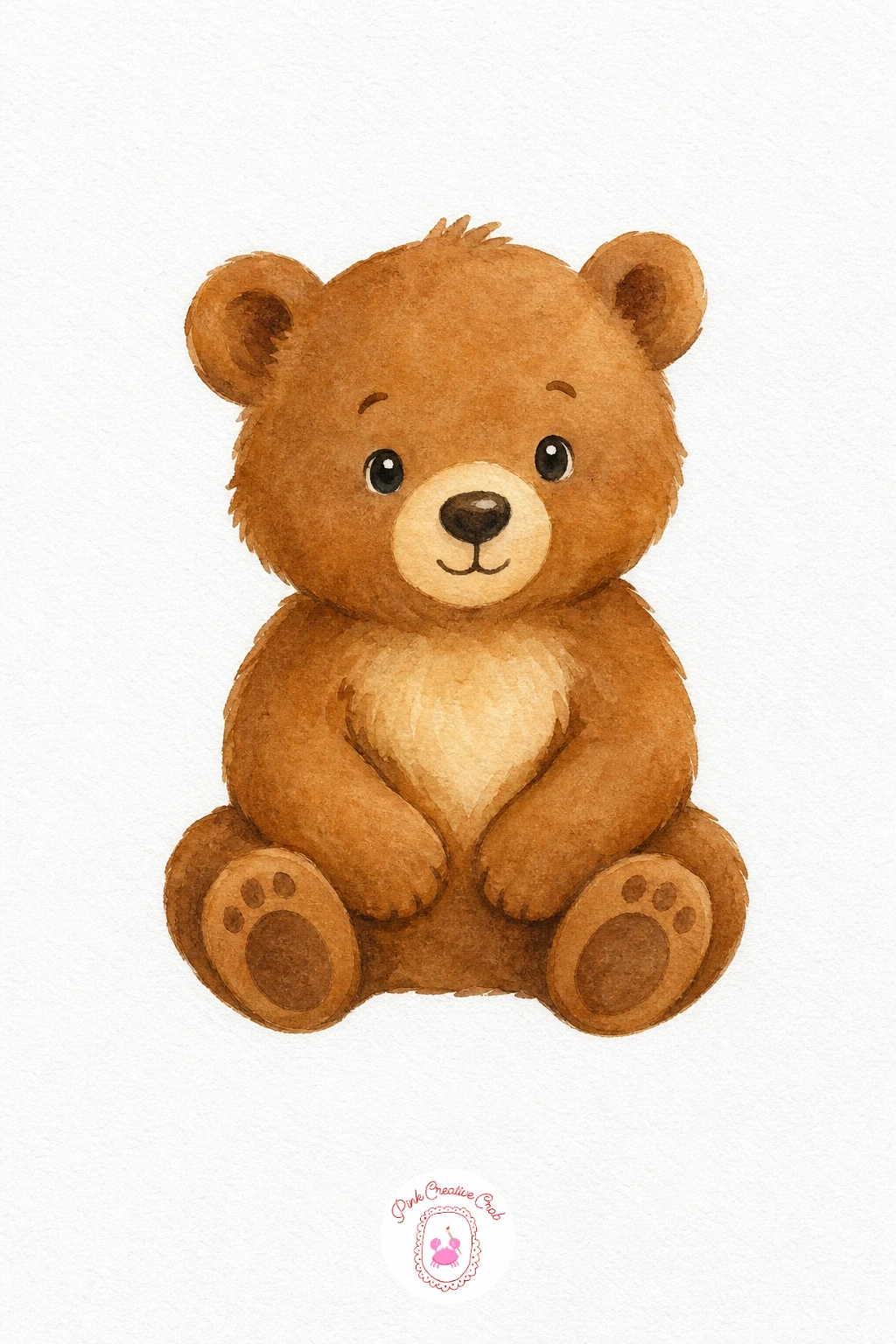 Little Bear Cub — Wash the body in warm brown, leaving the muzzle and belly patch paler by using a thinner mix there. Cute watercolor animals
