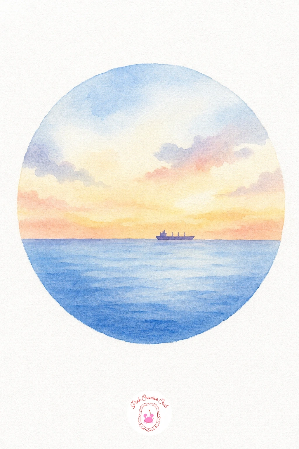 Ship on the Horizon — This is the quietest piece in the set and the easiest for a first attempt at a seascape. Sea watercolor painting