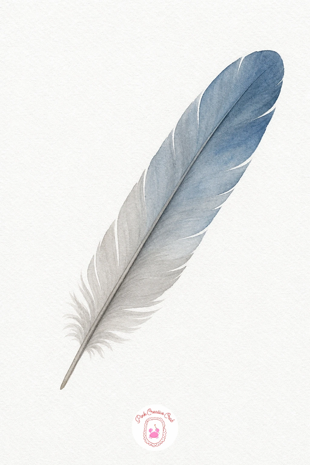 Single Feather — Wet the whole feather shape and drop in a pale grey-blue along the top edge, letting it bloom softly toward the base so the color fades out