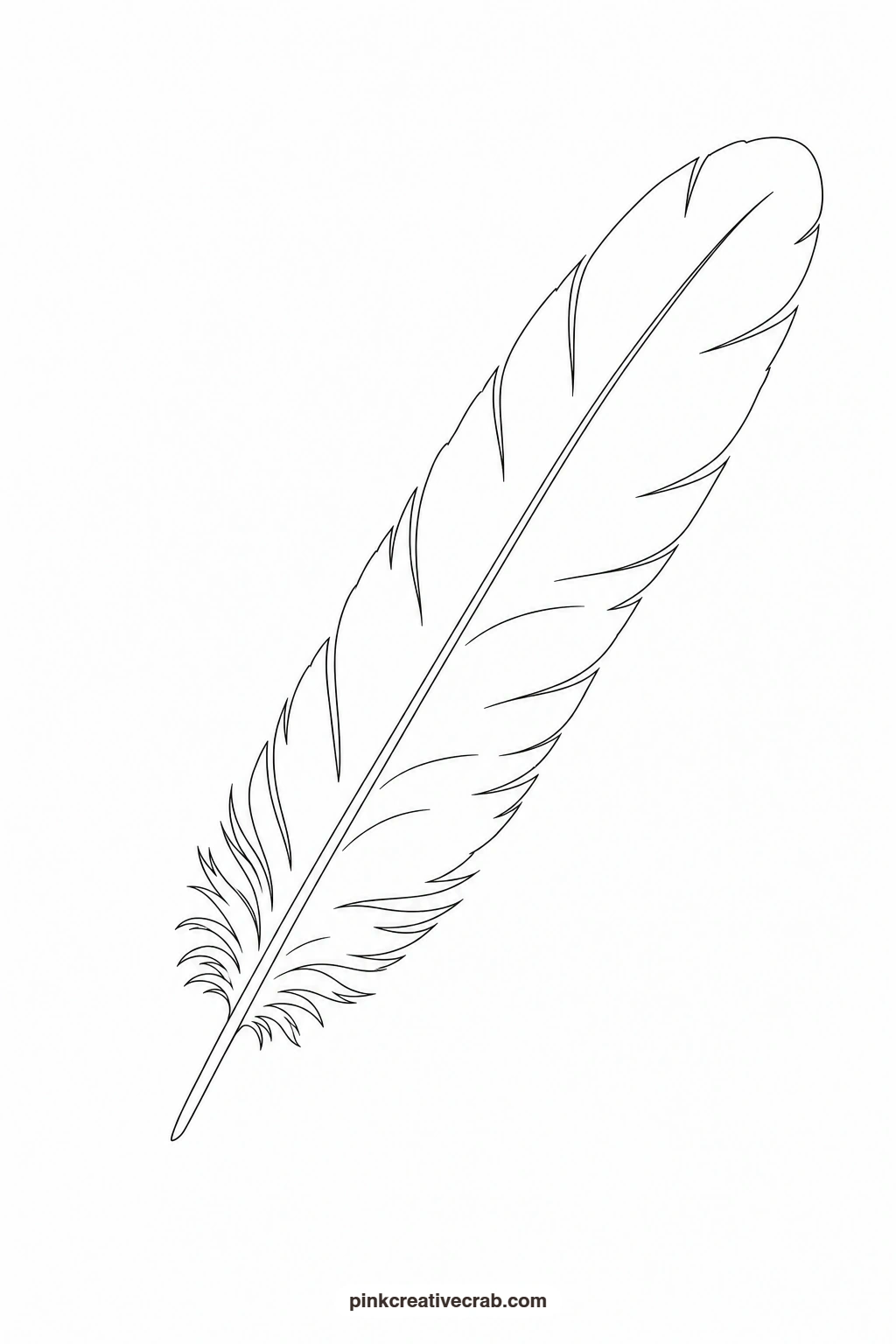 Single Feather Outline printable page. Nature watercolor