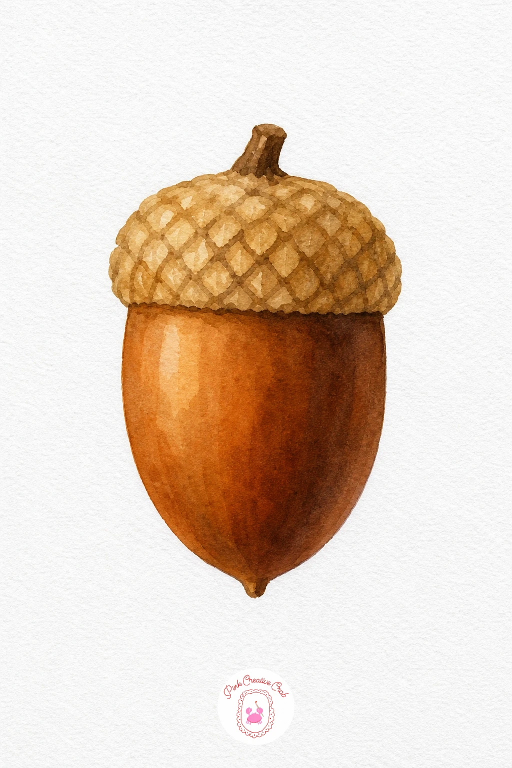 Acorn — Paint the cap first in a dry, stippled yellow ochre so the brush leaves small broken marks that read as its rough texture, then let it dry completely