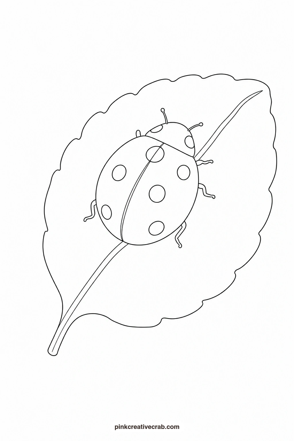 Ladybird on a Leaf Outline printable page. Nature watercolor