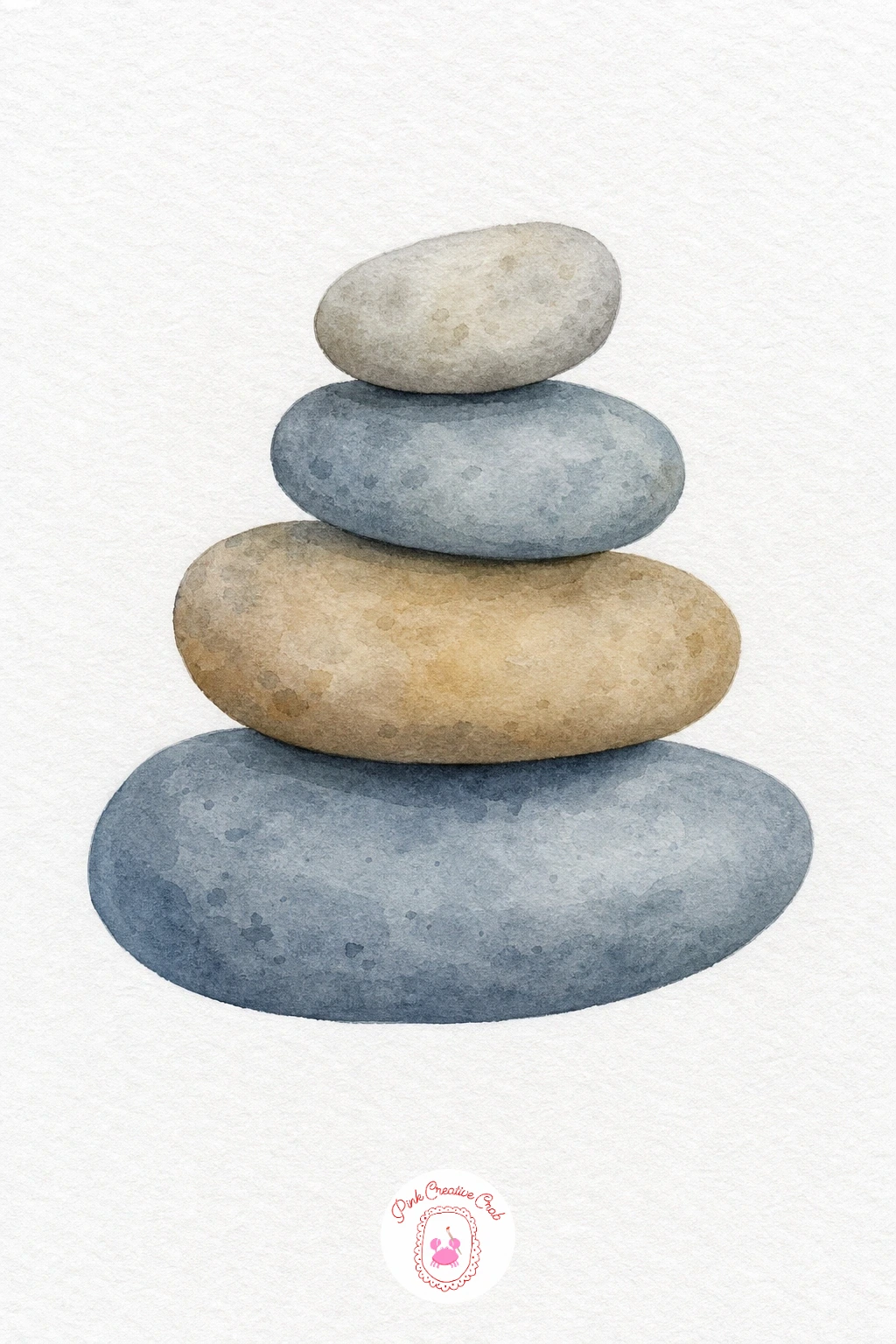 Pebble Pile — Paint each pebble as its own flat wash first, one in warm grey, one in soft beige, one in a dusty blue-grey, so they read as separate stones