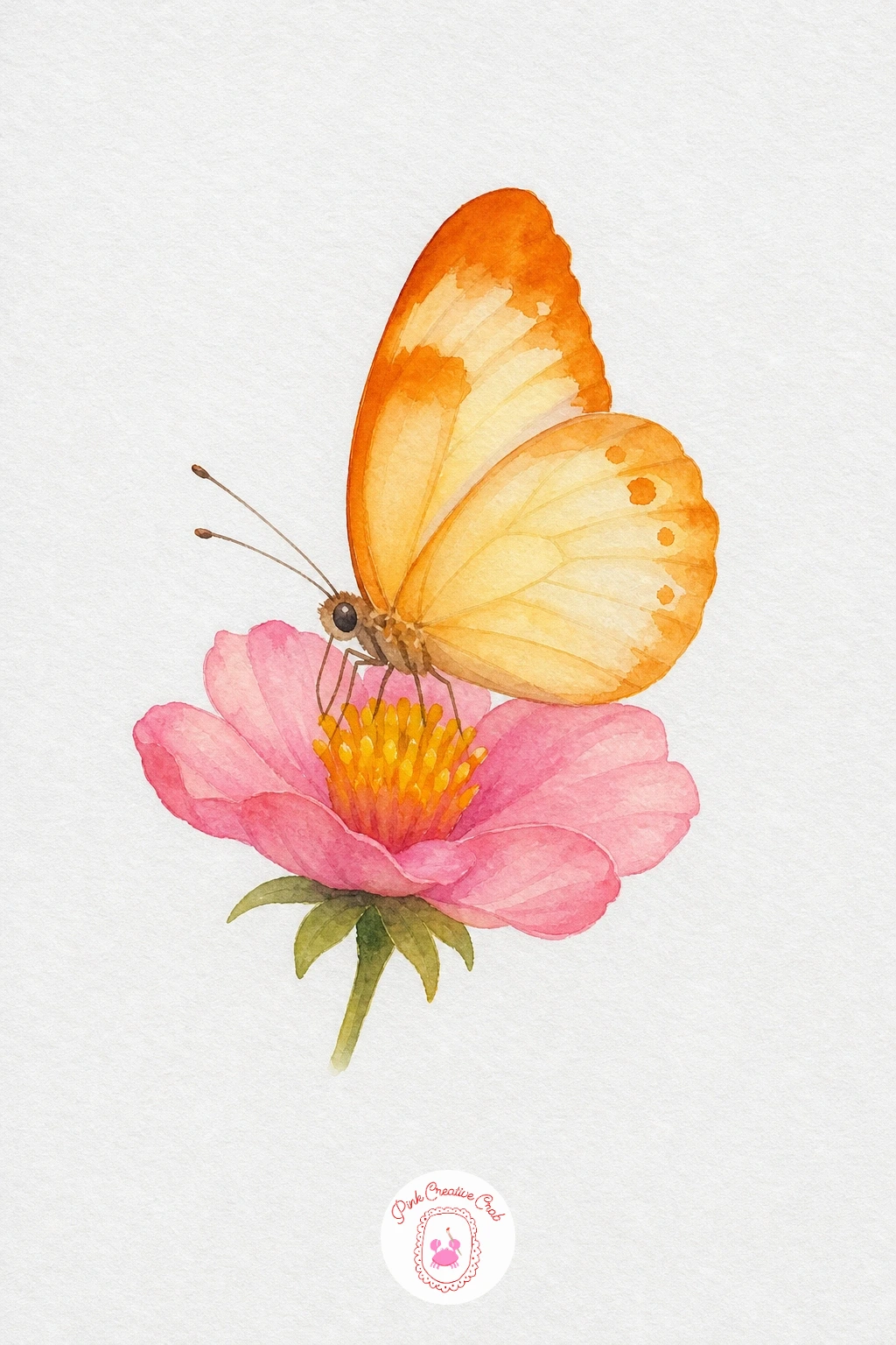Butterfly on a Flower — Paint the flower petals in a soft pink wash first, keeping the center untouched for now, then once dry fill the flower's center with a
