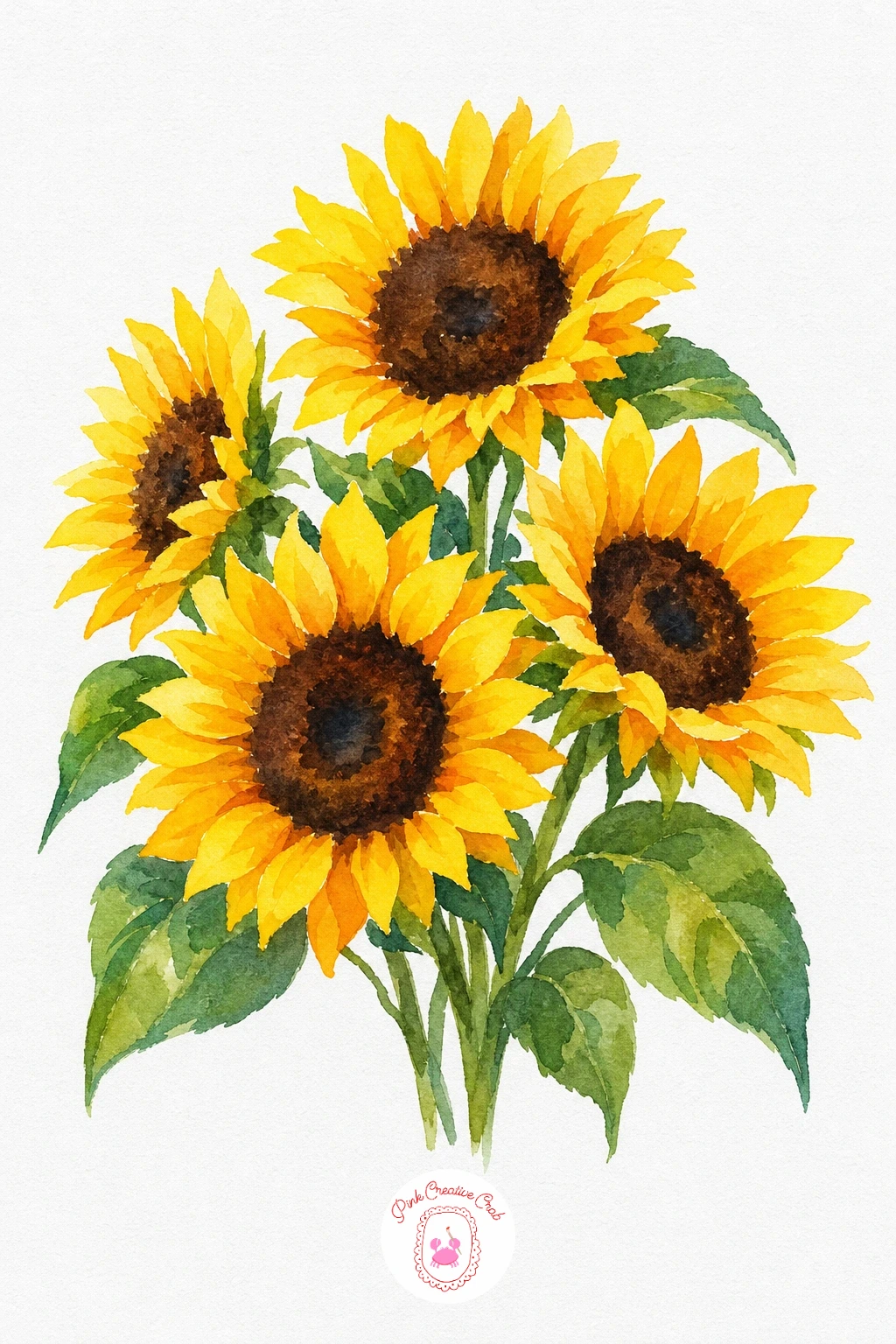 Sunflower Bunch — Paint the petals in a flat wash of golden yellow first, then while still slightly damp touch a little orange into the base of each petal near