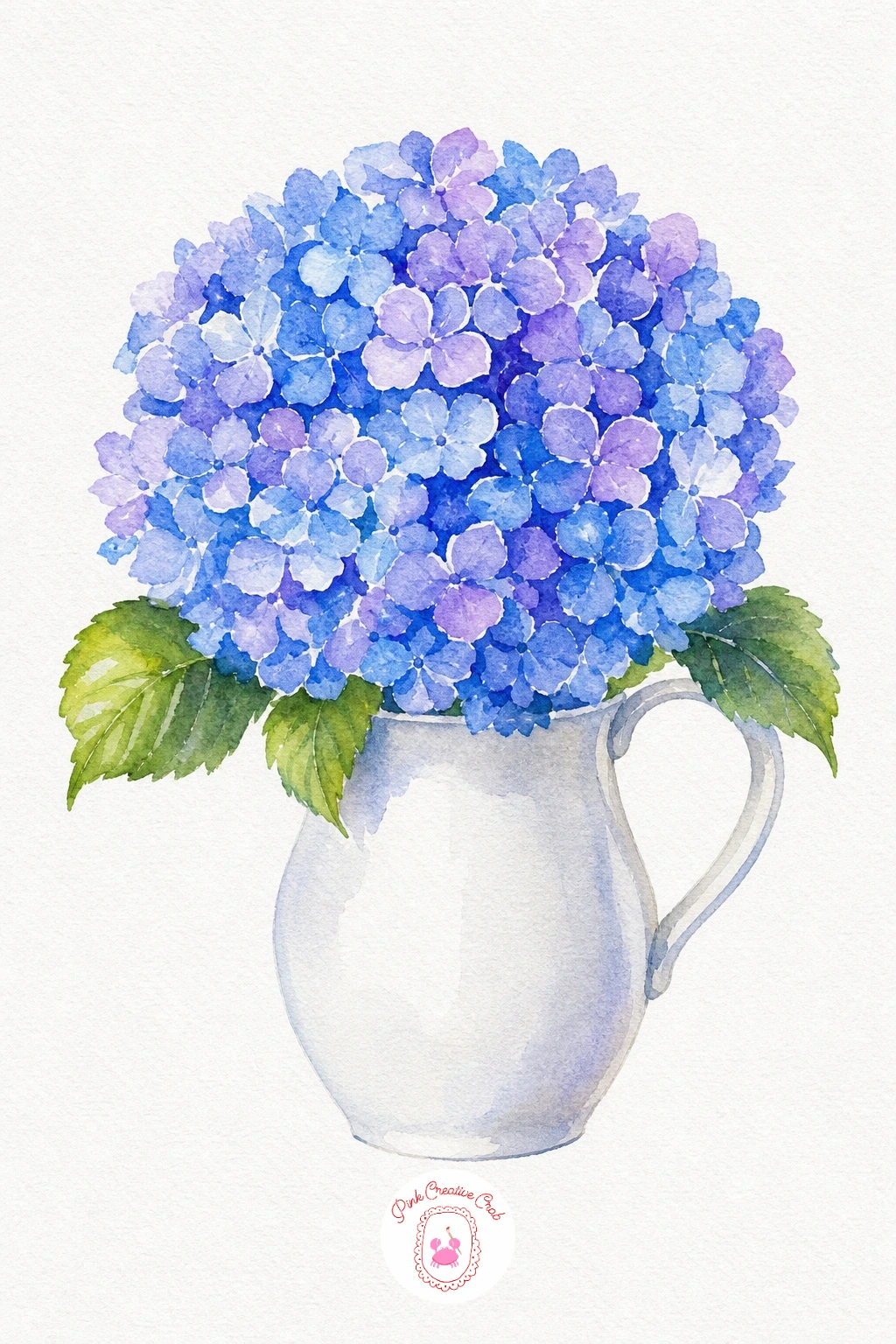 Hydrangea in a Jug — Instead of painting each tiny petal, work wet-in-wet across the whole flower head: lay in patches of blue and lilac side by side and let