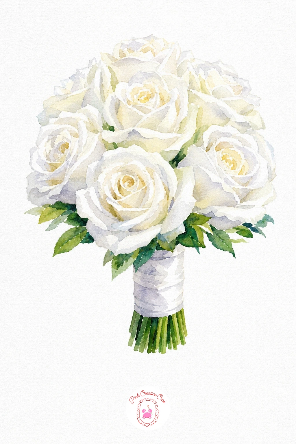 Bridal Posy of White Roses — Leave the rose petals almost entirely as white paper and paint only the shadows between petals in a very pale grey-blue, following