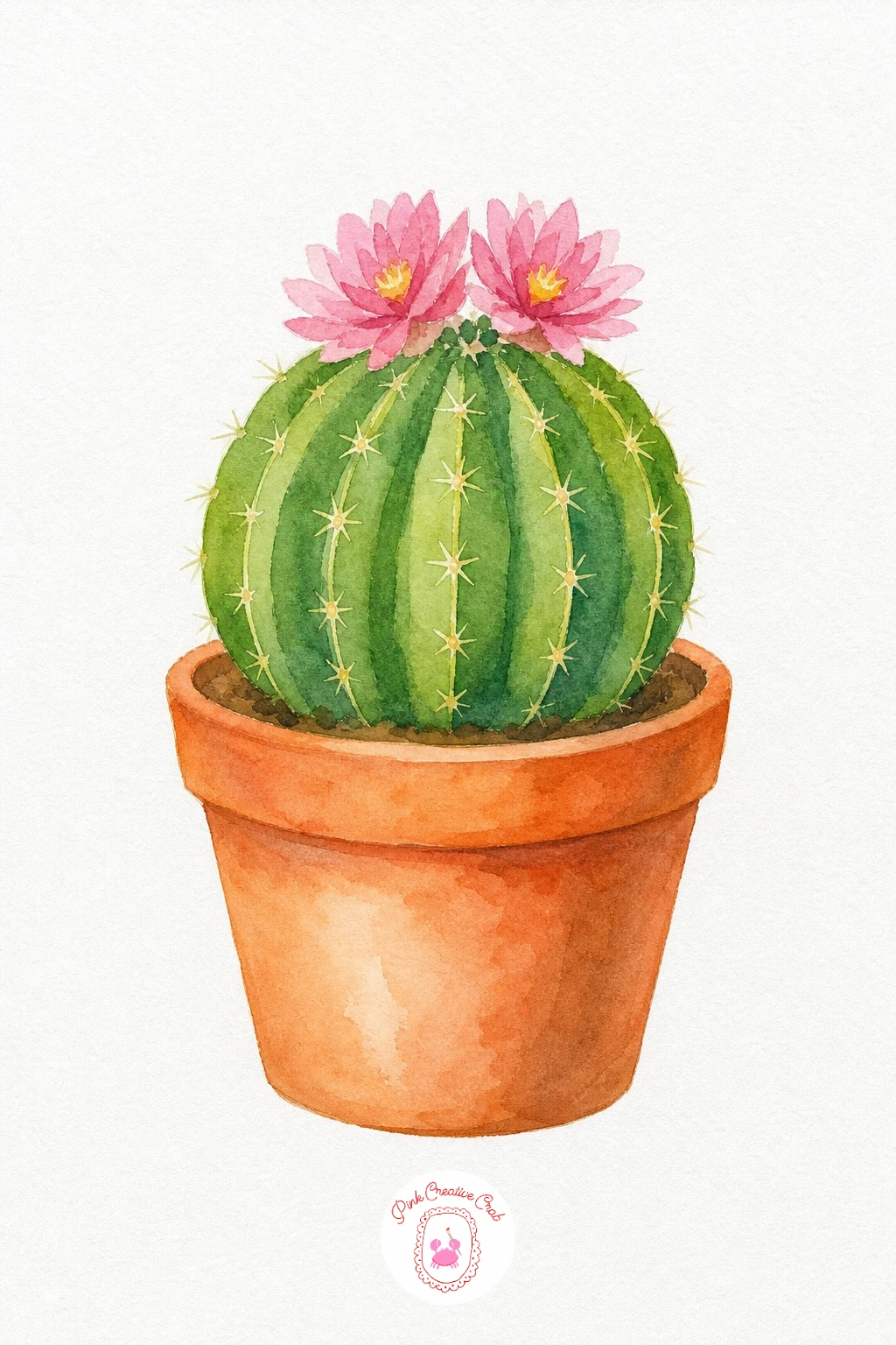 Cactus in a Pot — Wash the whole cactus body in Sap Green first, then once dry add a slightly darker green along the rib lines with the tip of the brush so the