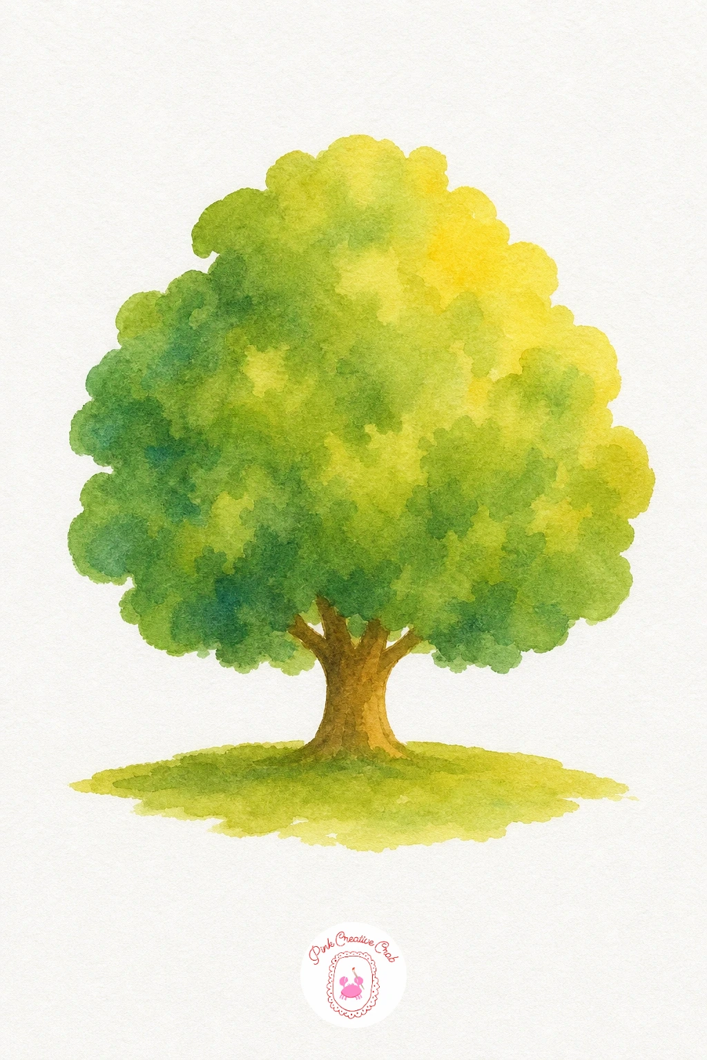Simple Tree — Paint the canopy as one wet-in-wash shape, starting with Sap Green and dropping a little Olive Green into the shadowed underside while it is