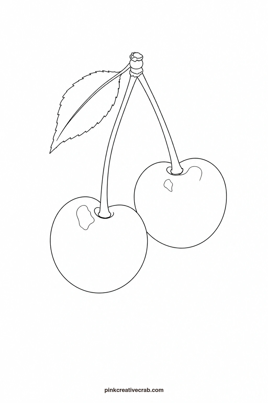 Two Cherries on One Stem Outline printable page. Easy watercolor paintings for beginners
