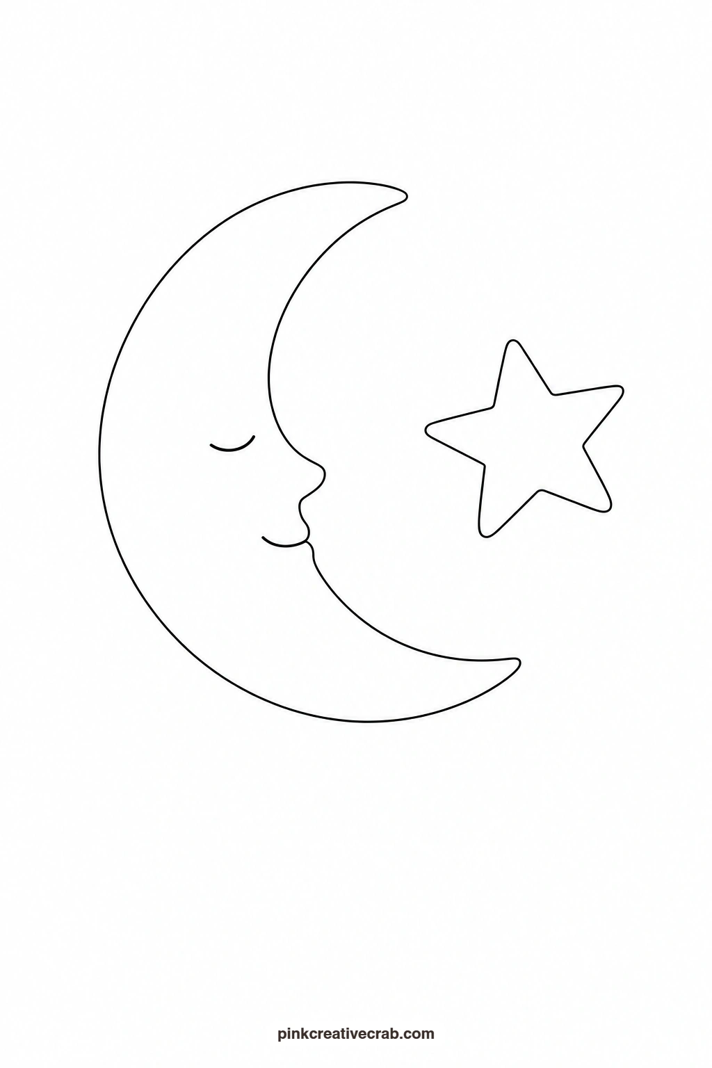Moon and Star Outline printable page. Easy watercolor paintings for beginners