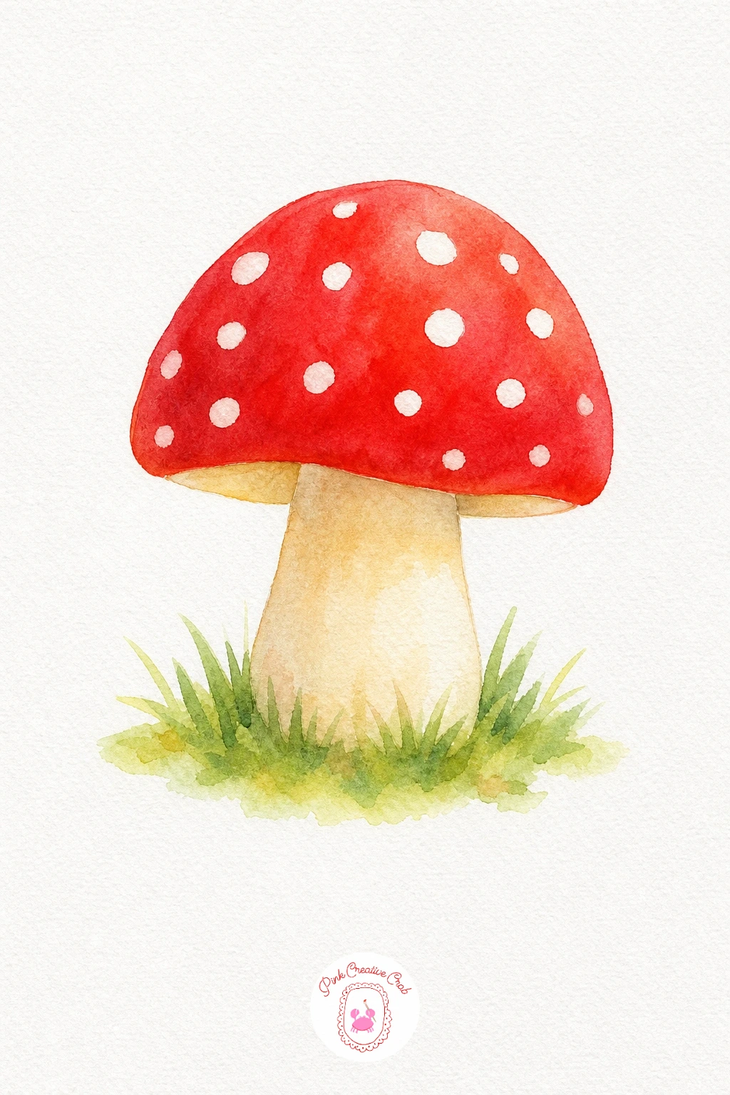 Red Toadstool — Paint the cap in Cadmium Red first, working wet so the color pools slightly darker at the top of the dome and lighter toward the edge. Easy