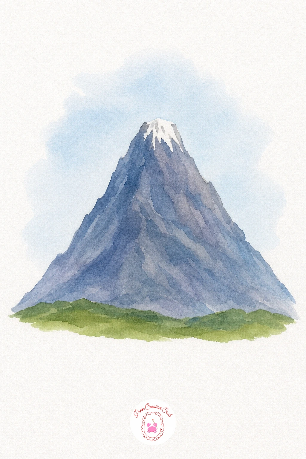 Mountain — Paint the sky first in a thin pale wash so it dries quickly, then once dry fill the mountain shape in cool Payne's Grey mixed with a hint of blue