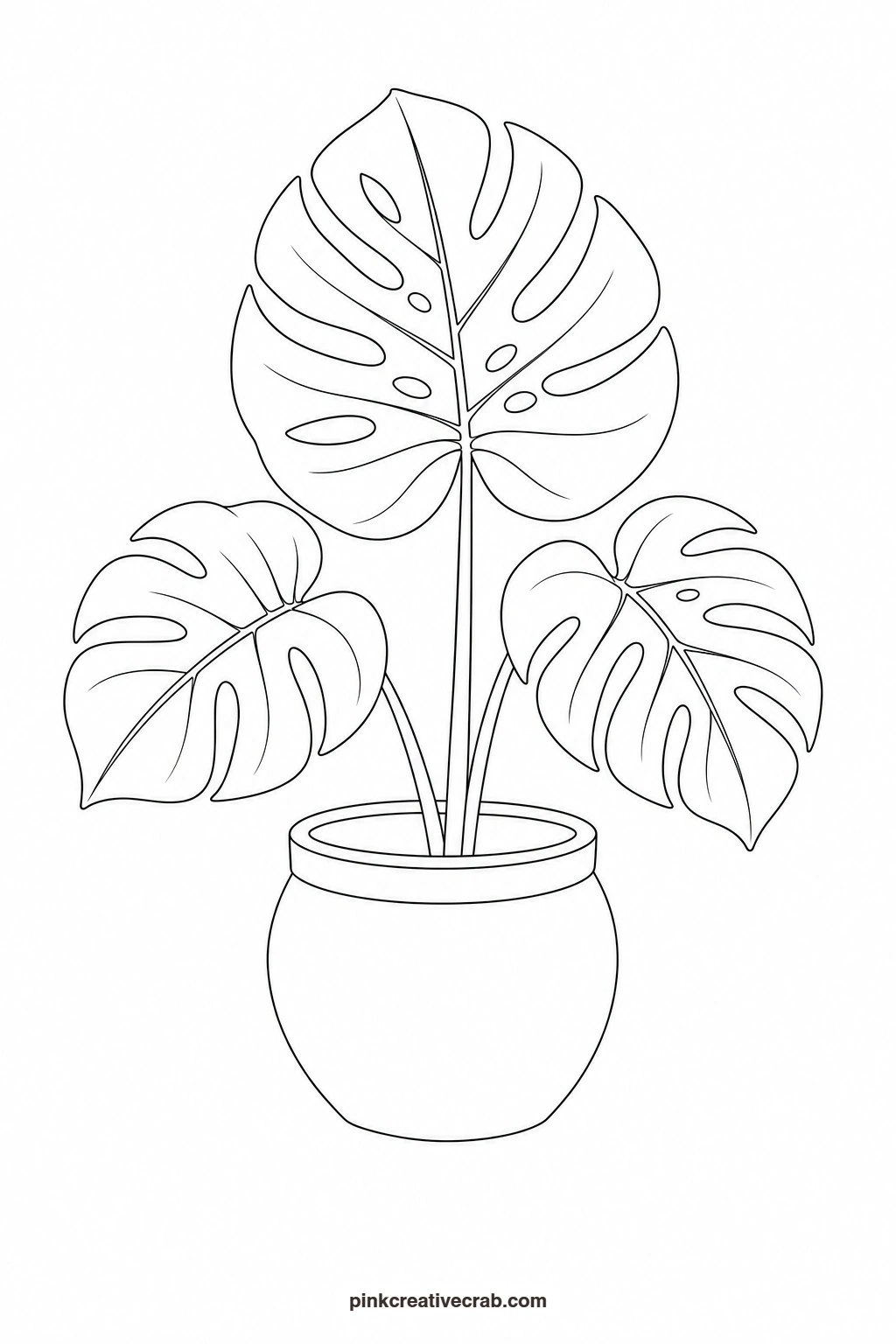 Monstera in a Pot Outline printable page. Watercolor potted plants