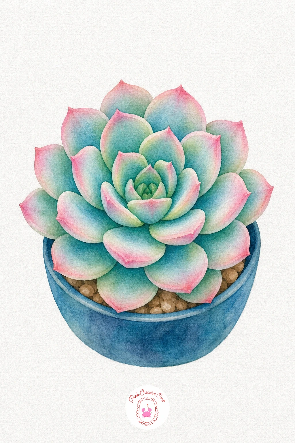 Succulent Rosette — Paint the rosette from the centre outward, starting the innermost leaves in soft pink and working out to blue green at the outer ring so