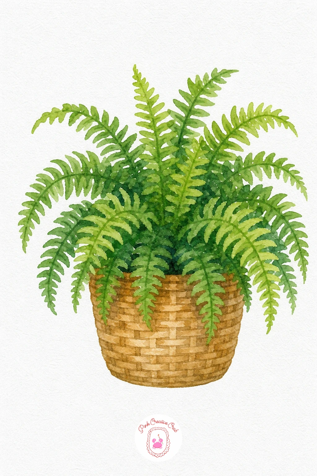 Fern in a Basket — Wash each frond in a light green first, then once dry, layer a second, darker green over the base of each frond to give the fullness a fern
