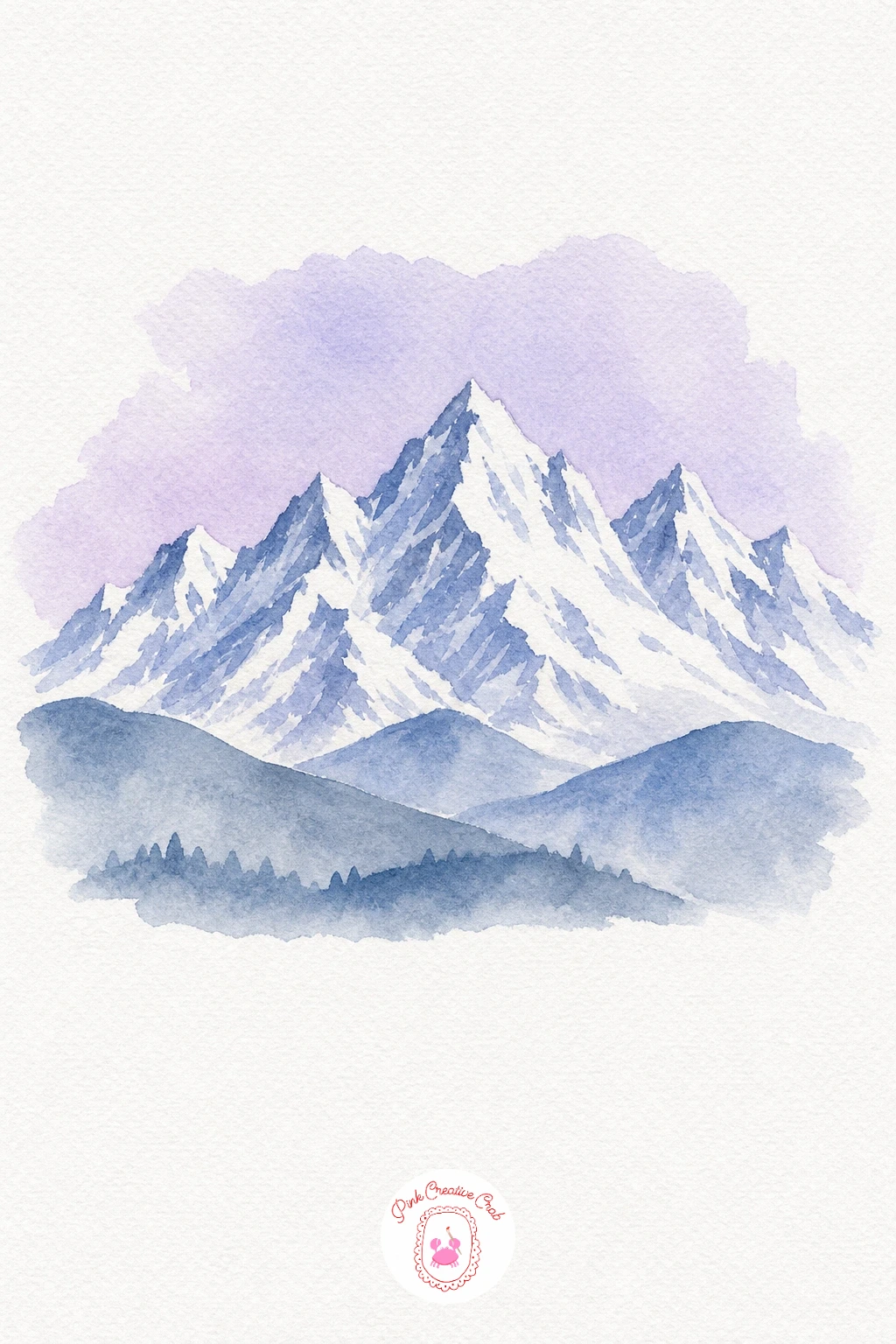 Snowy Mountains — Lay a soft lavender-pink wash across the sky while the paper is still damp, then drop in a cooler blue-grey for the furthest peaks so they