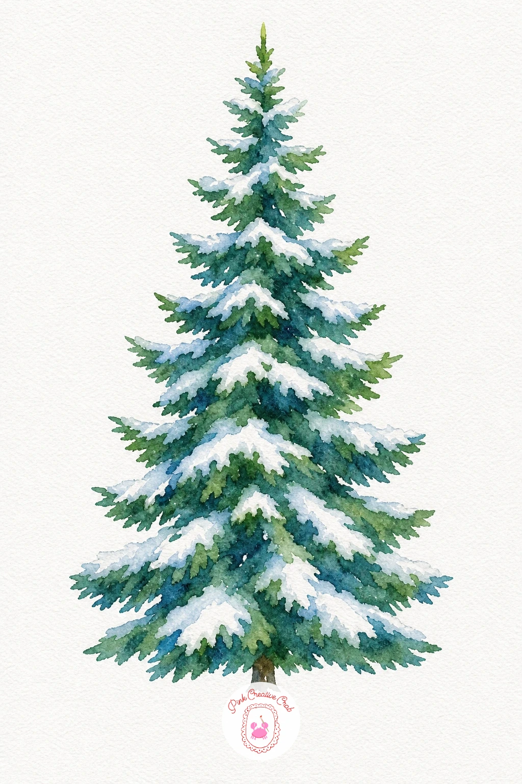 Pine Tree With Snow — Paint the tree in a deep green from the top down, working in loose triangular layers so each tier reads clearly rather than blending into