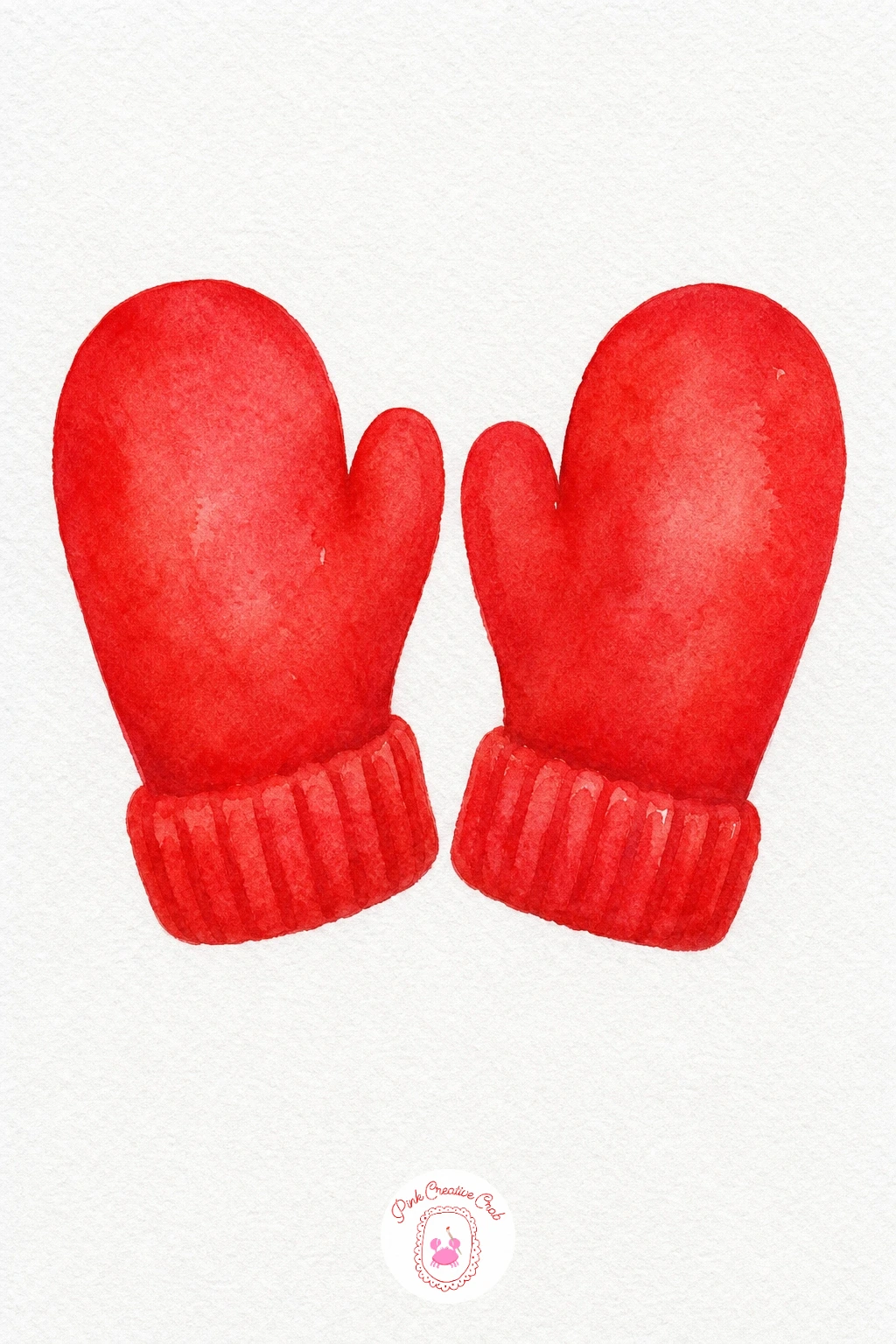 Red Mitten Pair — Paint both mittens in one flat coat of warm red, working quickly so the color stays even across each shape. Winter watercolor paintings