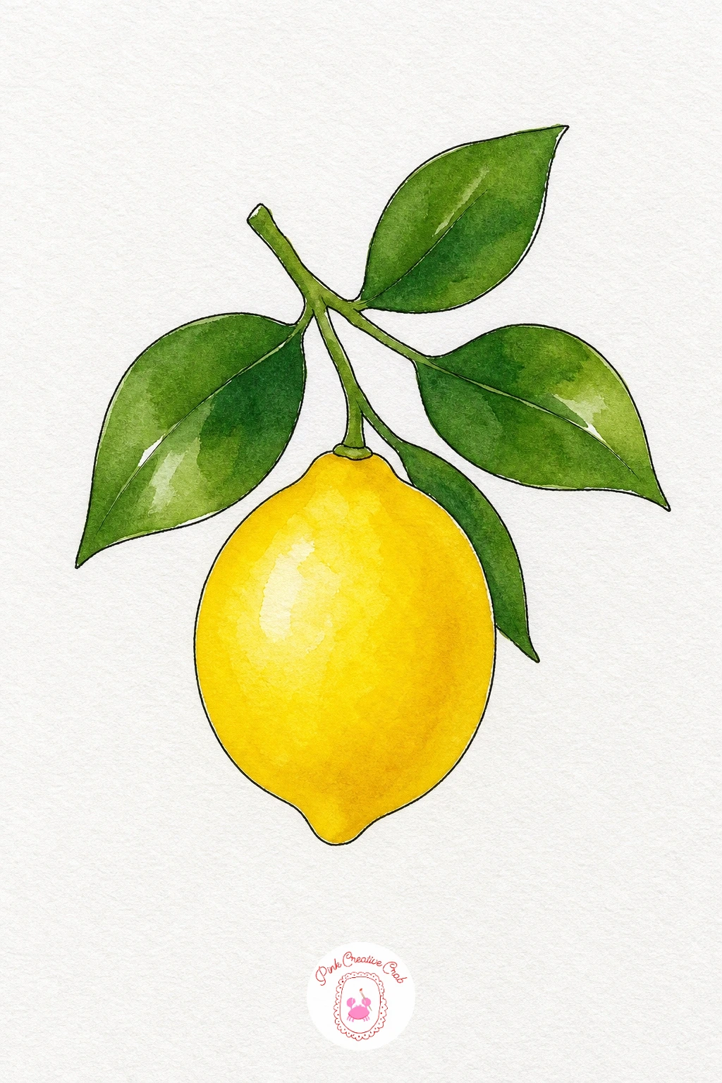 Lemon Branch With One Fruit — Paint the lemon first in a flat wash of bright yellow, adding a touch of orange near the base while still damp so it looks round