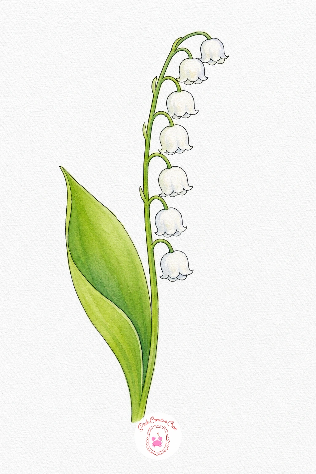Lily of the Valley Stem — Since the stem is drawn large here, each bell flower can be painted as its own tiny wash of the palest green-white, with a shadow of