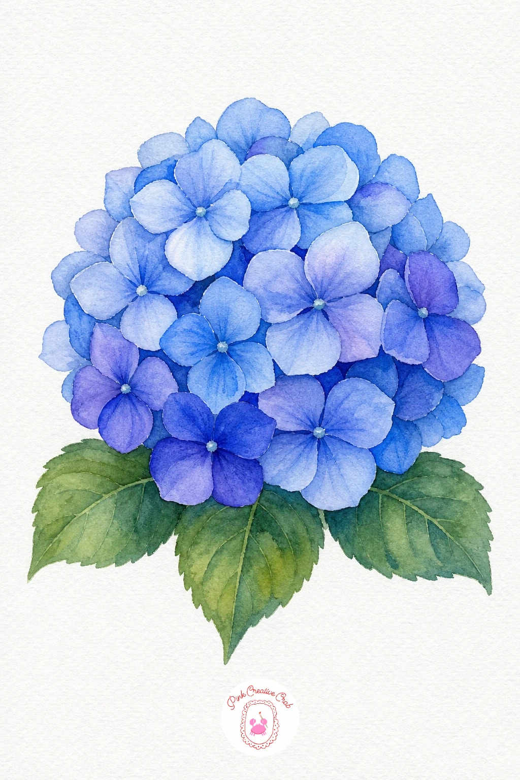 Blue Hydrangea Head — Paint each small floret with a quick flat wash, varying the mix from pale cerulean to a deeper ultramarine so the cluster does not look