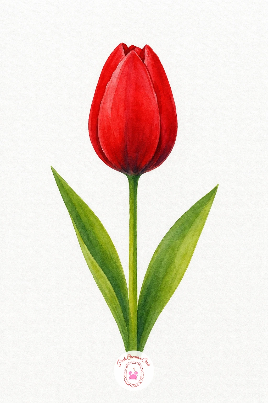 Red Tulip — Lay a flat red wash over the whole cup shape first, then while it is still wet touch a stronger red-violet mix into the base of the petals so it