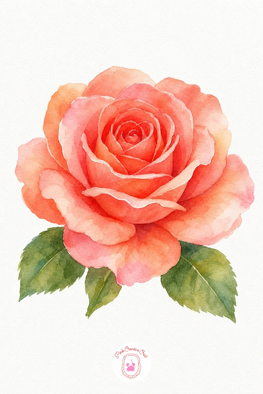 Garden Rose — Paint the outer petals first with the palest wash and work inward, adding a stronger coral-rose mix to each ring of petals as you go so the