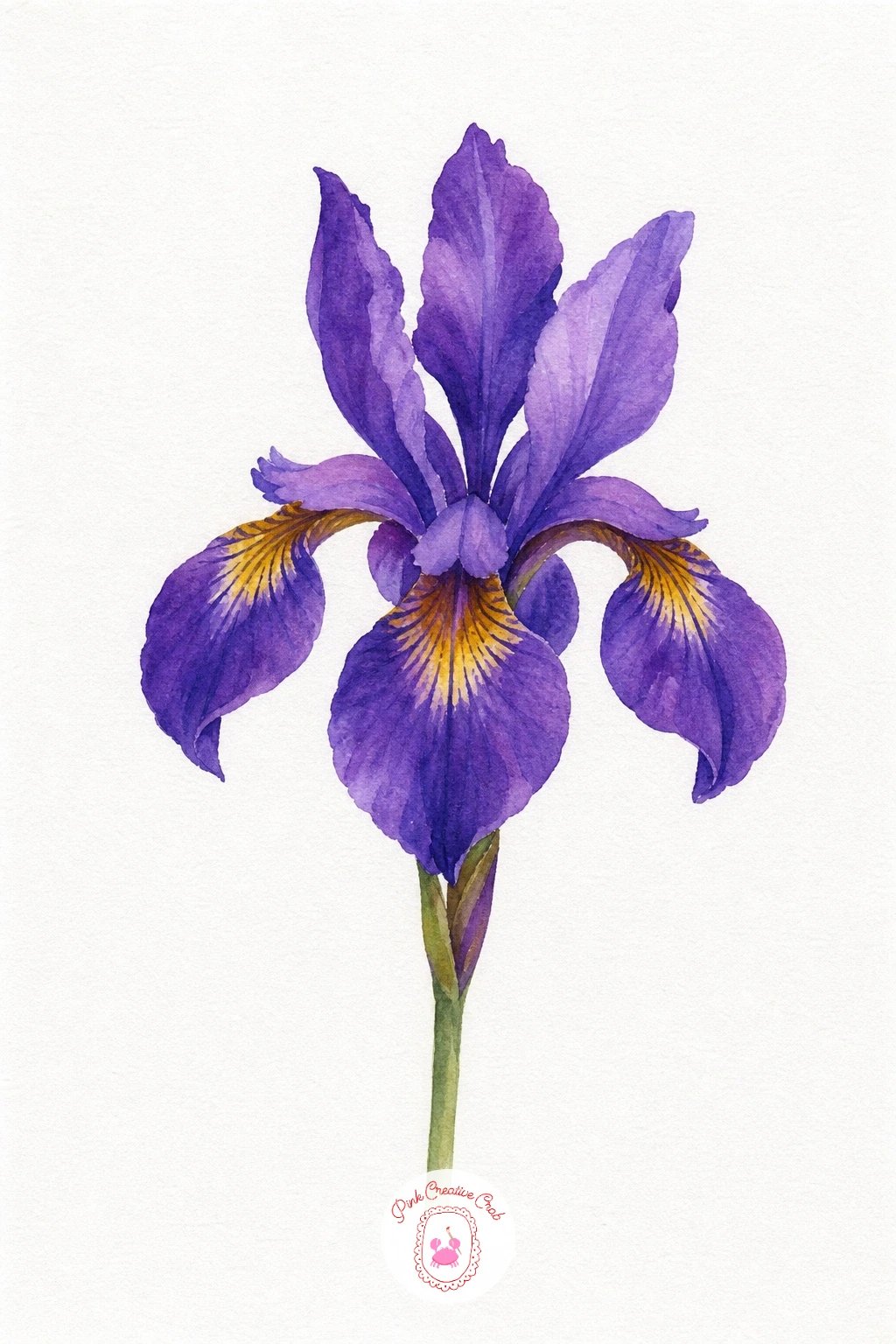 Purple Iris — Paint the upright petals with a cooler violet-blue and the drooping lower petals with a warmer red-violet, so the two petal groups read as