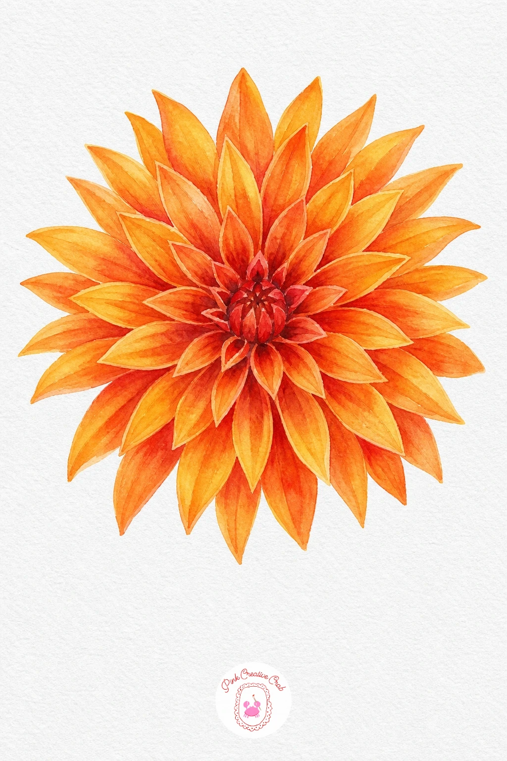Dahlia — Work in rings from the outer petals inward, starting each ring with a lighter orange wash and moving to a deeper red-orange as you near the center so