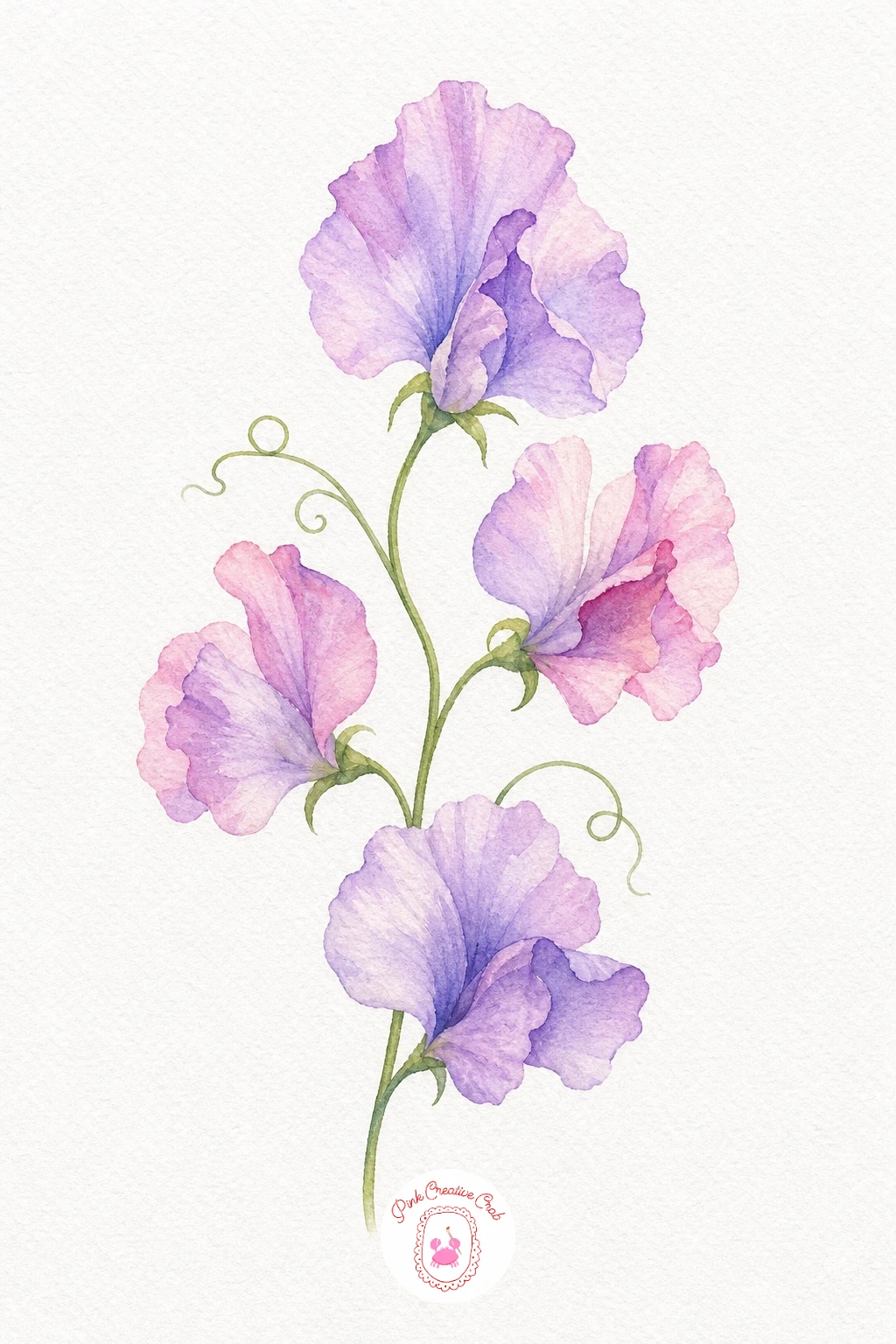 Sweet Pea Stem — Paint each ruffled blossom with a very pale lavender wash first, then while damp add a touch of pink into the base of the petal so the two