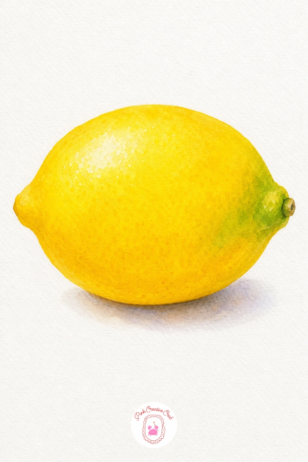 Lemon — Wash the whole lemon shape with a light lemon yellow first, leaving it a little paler on the upper left where the light lands. Watercolor fruit