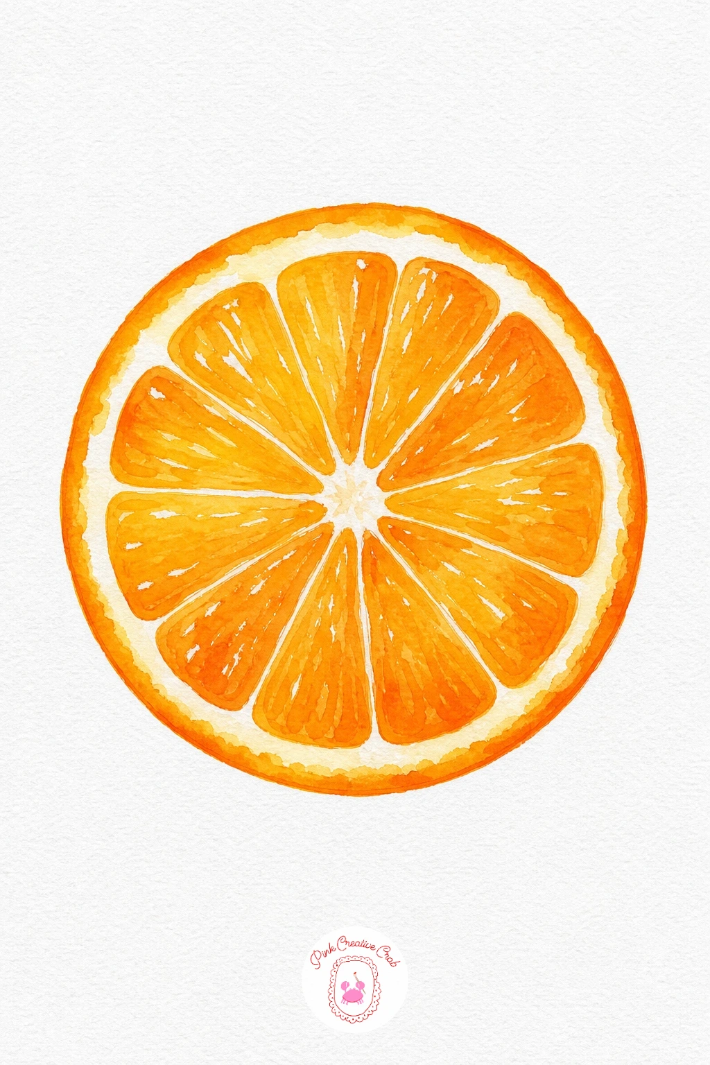 Orange Slice — Paint the thin outer rind ring in a deep orange first and let it dry so it stays crisp against the paler fruit. Watercolor fruit