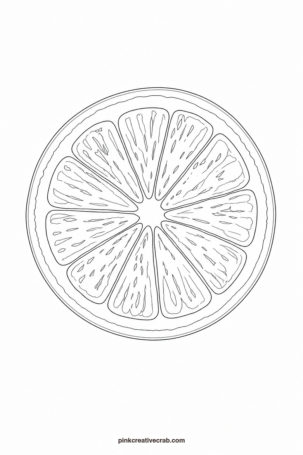 Orange Slice Outline printable page. Watercolor fruit
