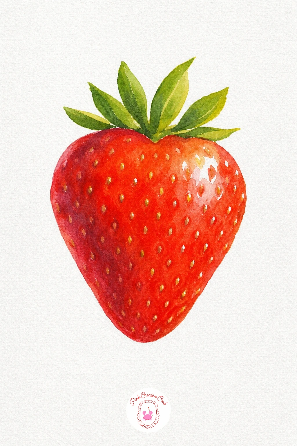 Strawberry — Wash the whole berry in a juicy red, leaving tiny irregular white dots scattered over the surface for the seeds. Watercolor fruit