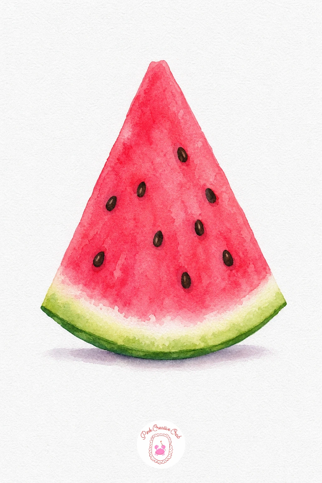 Watermelon Slice — Paint the thin white pith band first with the barest hint of pale green so it stays distinct from the rind, then let it dry. Watercolor fruit